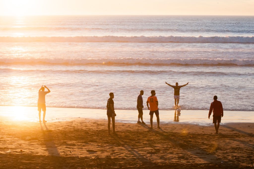 far away shot of friends on a beach